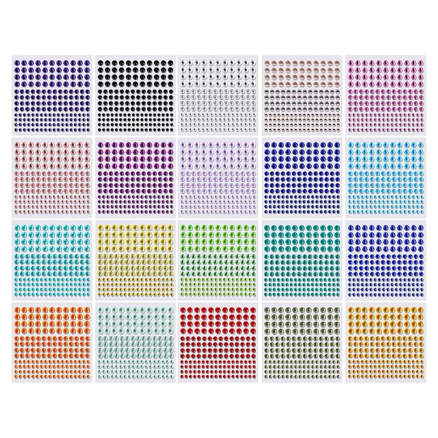 Adesivos de Strass Cristal com 3440 Peças em 20 Folhas para DIY, Decoração de Unhas, Artesanato e Cartões