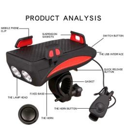 Suporte de celular para bicicleta, lâmpada multifuncional de led com carregamento solar usb para bicicleta, lâmpada com bateria frontal de 4000mah - Image 5