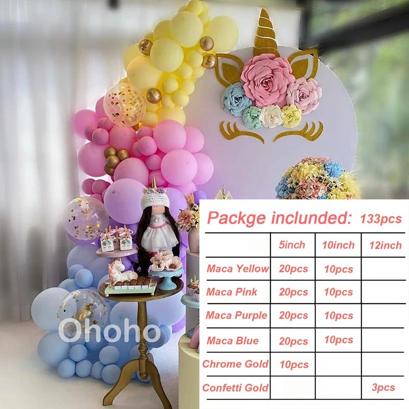 Kit de arco-íris para decoração de festas, conjunto de balões para pasta, macaron, princesa, chá de bebê, crianças, unicórnio, festa de aniversário, guirlanda com 133 peças - Image 1