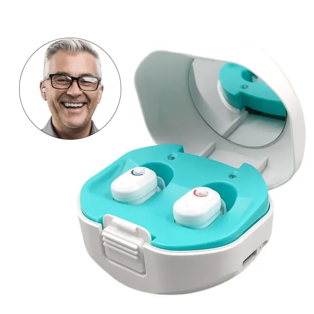 Aparelho Auditivo Digital Recarregável USB Invisível CIC com Ajuste de Tom e Amplificação de Som para Idosos