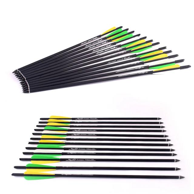 Conjunto de Setas de Carbono 6/9/12/24 peças - 13 a 20 polegadas com Penas Verde e Amarelo para Tiro com Arco e Caça