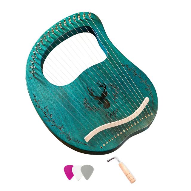 Harpa Lira de Madeira com Caixa de Ressonância, Ajuste e Acessórios: 3 Picaretas e Conjunto Extra de Cordas