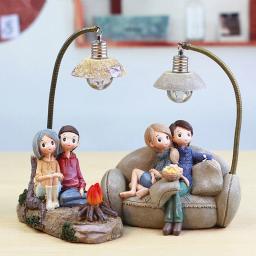1 pçs casal personagem ornamentos com luz led resina artesanato para casa decoração do jardim criativo meninos e meninas noite lâmpada - Image 4