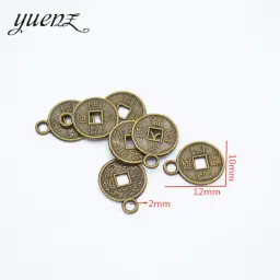 Yusiemens pingentes de moedas antigos, pingentes metálicos de cor prata antigos chineses, para joias feitas à mão artesanato 12*10mm j333 - Image 2