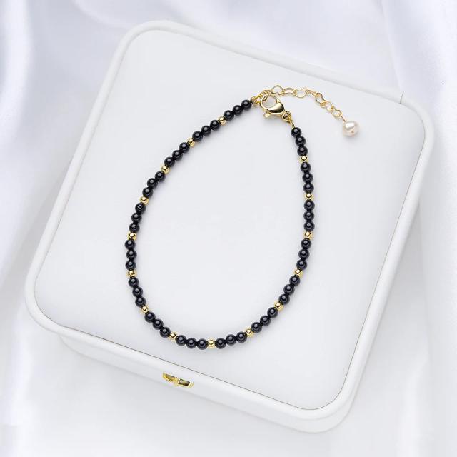 Pulseira de Pedra Natural Turmalina 3mm, Conjuntos de Jóias de Luxo por Atacado, Presente Perfeito para Festas