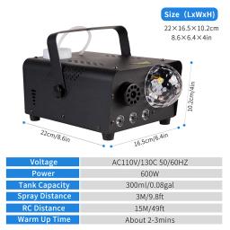 Máquina de névoa com luzes bola de discoteca 600w máquina de fumaça com rgb luzes led controle remoto para festa de casamento de natal de halloween, - Image 4