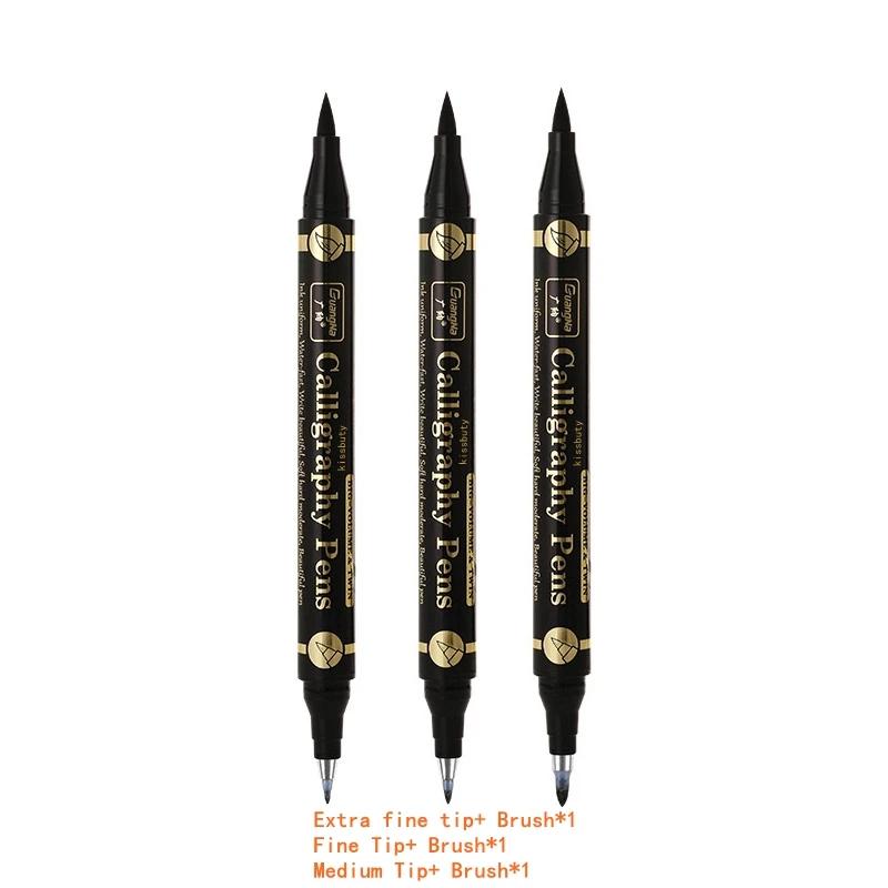 Dupla ponta preta caligrafia escova caneta, letras canetas, Art Marker, caneta branca para iniciantes, escrevendo esboços, desenho da arte, 3 pcs, 6pcs - Image 1