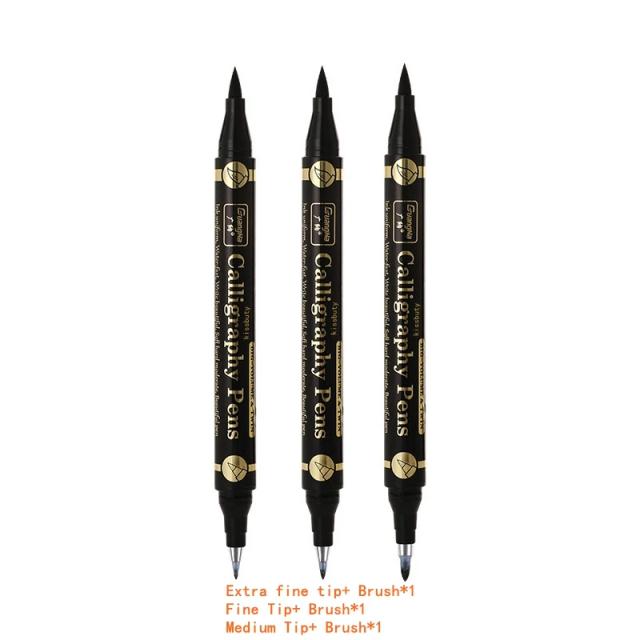 Conjunto de Canetas Caligráficas de Dupla Ponta Preta e Branca - Ideal para Desenhos e Esboços (3 ou 6 Peças)
