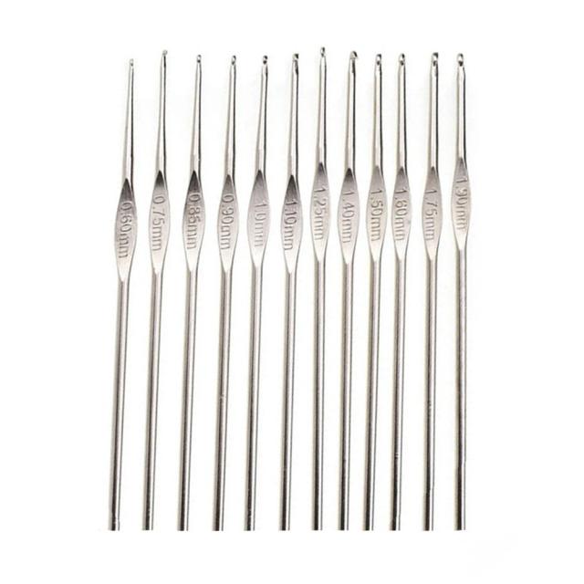 Conjunto de Agulhas de Crochê de Renda com Alça de Metal - Tamanhos Pequenos 0.6-1.9mm para Tricô e Artesanato Infantil