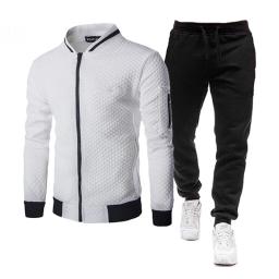 Masculino conjunto de roupas esportivas de treino dos homens da marca roupas de fitness duas peças jaqueta de manga longa + calças casuais - Image 5