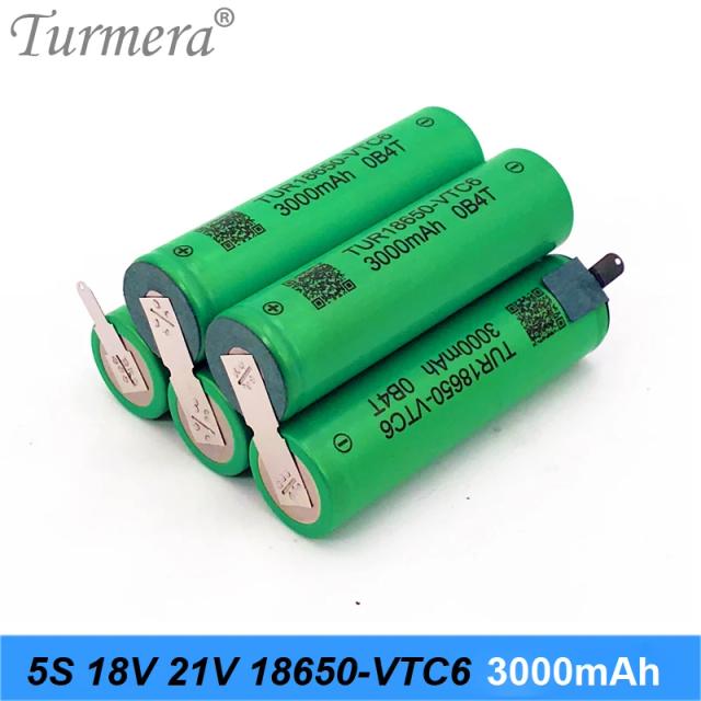 Bateria de lítio turmera 18650 vtc6 3000mah 6000mah embutida 18v 21v 30a tira de solda para chave de fenda bateria shurika shura personalizada