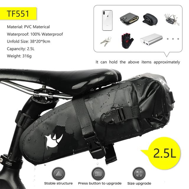 Saco de Sela de Bicicleta Rhinowalk à Prova d'Água com Capacidade de 1.5L e 2.5L - Acessórios para Ciclismo e Ferramentas de Reparo para MTB