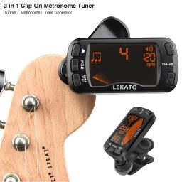 Lekato clip on afinador de guitarra metrônomo 3 em 1 sintonizador metrônomo elétrica ukulele tuner para instrumento musical - Image 5