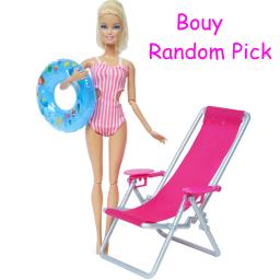 Boia de banho + 1 boia para natação aleatória, anel salva-vidas + 1 boia de praia dobrável rosa, acessórios para boneca barbie - Image 3