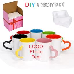 Caneca de cerâmica diy foto coração forma punho dentro cor diferente escolha copo personalizado imagens nome do logotipo texto criativo corte presentes - Image 3