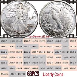 Replica Conjunto Completo de Moedas EUA, Half Dollar, Walking Coins, Liberdade, 1920-1950 Coleção, 63PCs - Image 6