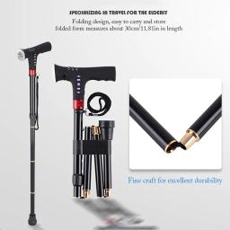 Bastão dobrável ajustável com alarme, Rádio de luz LED, Pólos de caminhada T-Handle, Bengala para idosos, Muleta personalizada - Image 1