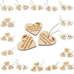 Etiquetas De Nome De Madeira Gravadas Personalizadas, Coração Do Amor, Presente De Casamento, Etiquetas Do Chuveiro De Bebê, Decoração De Natal, 40mm, 50 Conjuntos - Image 2
