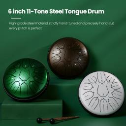 Mão Pan Bateria com Baquetas, Aço Tongue Drum, Instrumento de Percussão, Instrumentos Musicais, Conjuntos de Música, 11-Tom, 6 em - Image 6