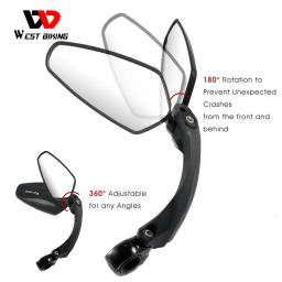 West Biking-Universal Bike Espelho Retrovisor, 360 graus ajustável espelho retrovisor, acessórios de ciclismo, bicicleta guidão espelhos - Image 1