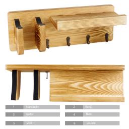 Suporte de madeira para guitarra batesmusic, rack de pendurar com acessórios de violão, prateleira de armazenamento e 4 ganchos - Image 3