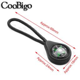Bússola de plástico com zíper, puxar com alça, mochila ao ar livre, sobrevivência, acampamento, acessórios de vestuário, preto, 5 peças - Image 2