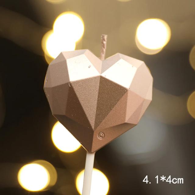 Velas de aniversário em forma de coração com glitter nas cores dourado, prateado e rosa para festas infantis