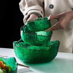 Vaso de salada de frutas em relevo, esmeralda japonesa doméstica verde, tigela de vidro criativa, personalidade, grande capacidade - Image 1