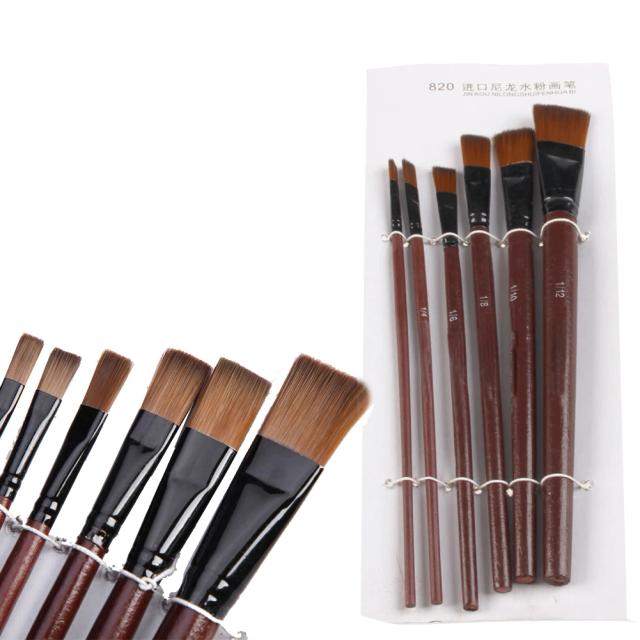 Conjunto de 6 Escovas de Guache em Nylon e Acrílico para Aquarela e Materiais Artísticos