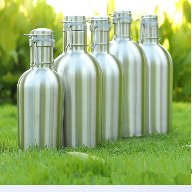 Garrafas Portáteis de Aço Inoxidável para Cerveja - 32oz e 64oz, Resistentes com Tampa Superior Segura para Cervejeiros Caseiros