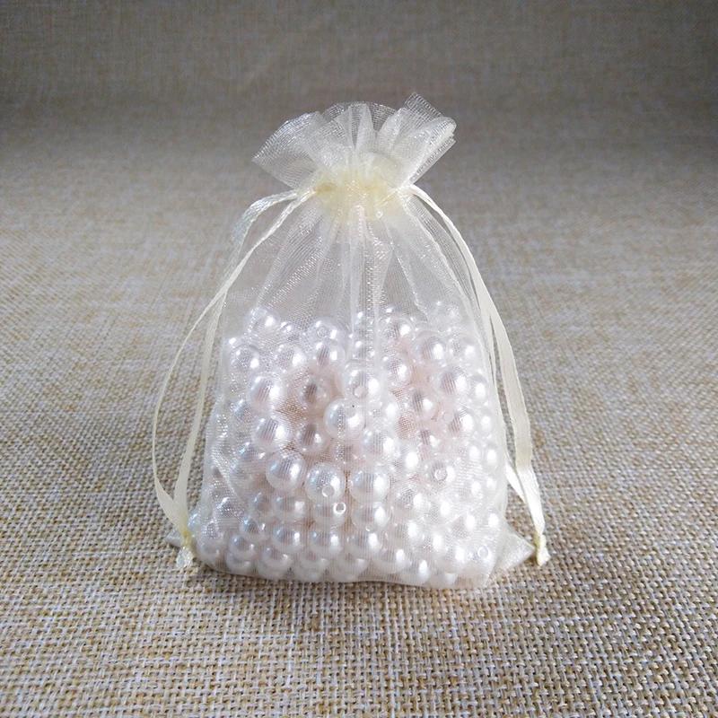 Sacos De Organza Com Cordão Para Embalagem De Jóias, Festa De Casamento, Decoração De Natal, Bolsa De Presente, 5x7, 7x9, 9x12cm, 100 Unidades por Lote - Image 1