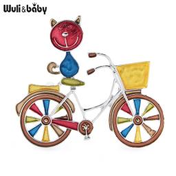 Broche colorido de gato wúli e bebê, presente sentado na bicicleta, emblema animal fofo, acessórios de joalheria de ano novo - Image 3