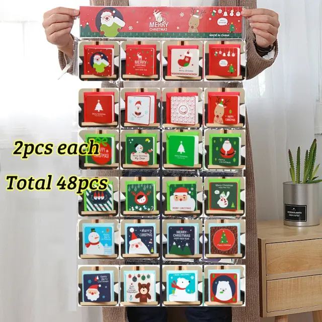 Conjunto Criativo de Cartões Mini Papai Noel para o Natal - 1/12/24/48 Peças com Envelopes para DIY e Presentes do Ano Novo
