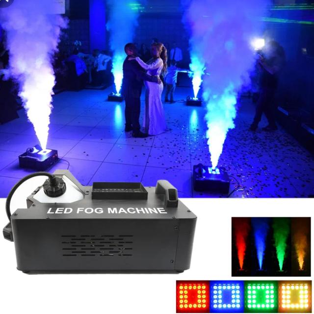 Máquina de Nevoeiro Sem Fio com Controle Remoto e Iluminação RGB 24x9W para Efeitos Espectaculares em Palco - 1500W DMX512 Vertical Fogger