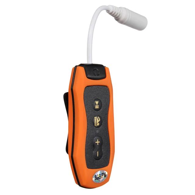 MP3 Player RISE 8GB à Prova d'Água para Natação e Mergulho com Rádio FM e Fones Laranja