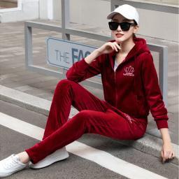 Roupa esportiva feminina bordada, roupas de treino tamanho grande, de veludo escovado, para exercícios ao ar livre, ioga, conforto, roupa esportiva - Image 1