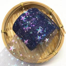 Estrela prateada tule impresso, tecido de malha de cerejeira, fita colorida do arco-íris, artesanato artesanal DIY, suprimentos de material ornamento, 25 jarda - Image 5