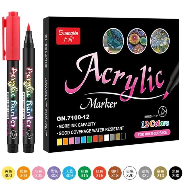 Canetas Marcadoras de Pincel para Arte em Tecido, Pedra, Metal e Cerâmica - Disponíveis em 12, 24 e 36 Cores