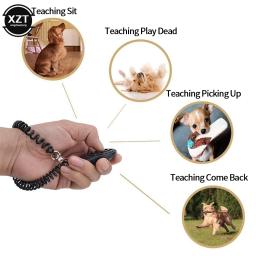Suprimentos de treinamento do cão de estimação gato cachorro treinamento clicker plástico novos cães clique trainer ajuda ajustável alça de pulso som chave corrente - Image 5