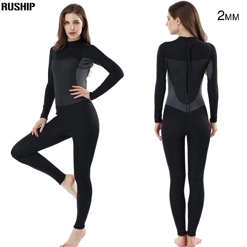 Roupa de mergulho feminina de neoprene, macacão de neoprene preto elástico 2mm, roupa de mergulho, traje de banho longo, peça única, forte, quente, surf, praia - Image 1