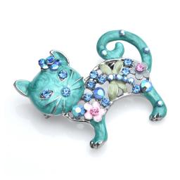 Wuli & Baby-Broches Lovely Enamel Cat para mulheres, metal, strass, flor, animal, alfinetes de broche casuais, presentes - Image 3