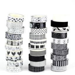 Conjunto de fitas Eco Washi japonês para planejador, fita adesiva, papelaria fofa, decorativa, preto e branco, nova, 1X 10m - Image 1