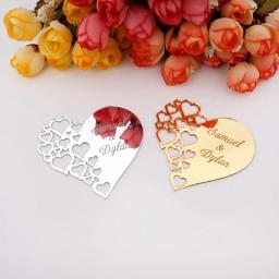 30 peças personalizadas 6*6.5cm espelho coração adesivos decoração de casamento favores acrílico para nome do amante personalizado lembranças de festa de noivado - Image 3