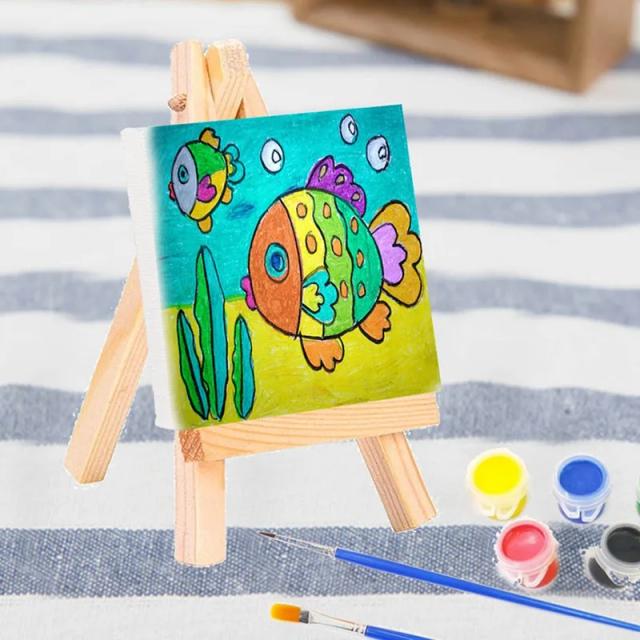 Conjunto de Mini Cavalete de Madeira com Tela para Pintura Artesanal - Presente DIY Ideal para Artistas e Decoração de Casa - 1 Peça