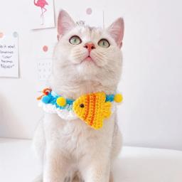 Super bonito mão-tecido moda gato babador acessórios colorido pequeno animal malha lã colarinho pet cachecol suprimentos para filhote de cachorro gatinho - Image 1