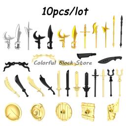 Medieval Warrior Building Blocks para Crianças, Acessórios de Soldado, Arma, Lança, Faca, Espada, Martelo, Shield Toy, Presente do Menino, MOC, 10Pcs, Lote - Image 1