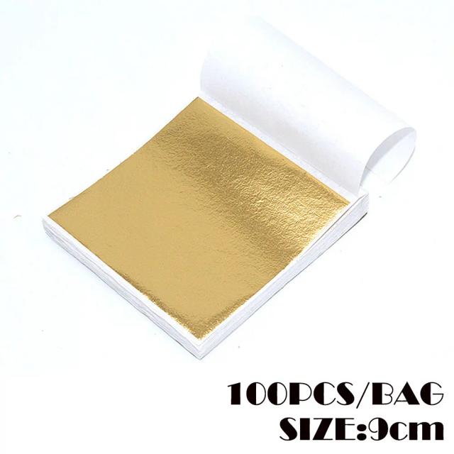 Papel de Arte Metálico Dourado para Artesanato - Conjunto com 100 Folhas 9x9cm para Decorações DIY