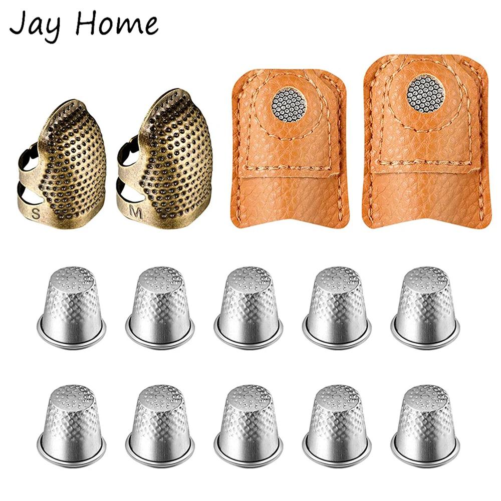 14 pçs conjunto dedal de costura metal cobre protetor de dedo dedal moeda de couro acolchoado almofada dedal para bordado à mão ferramenta de costura - Image 1