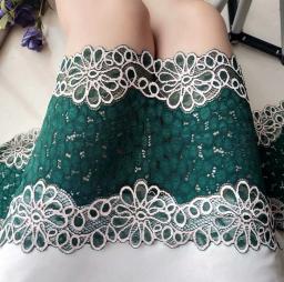 Tecido de renda elástico para decoração artesanal, 3 metros de alta qualidade, verde e branco, super amplo de 20cm, faça você mesmo, decorativo, chantilly, com elasticidade - Image 2