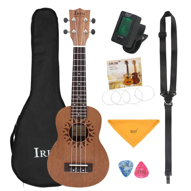 Ukulele Soprano Irin 21" em Sapele com 4 Cordas, Inclui Sacola e Afinador - Presente Ideal para Músicos